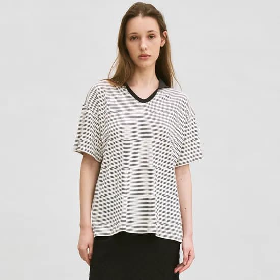 striped polo-collar T-shirt (white)