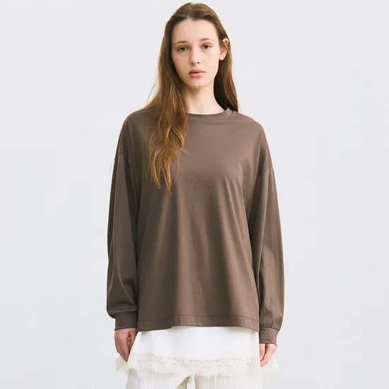 sheer long sleeve T-shirt (brown)
