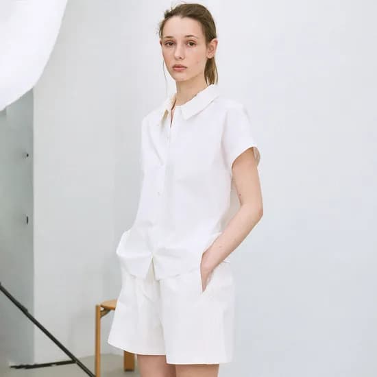 wrinkle-collar cap sleeve shirt (white)