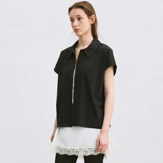 wrinkle-collar cap sleeve shirt (black)