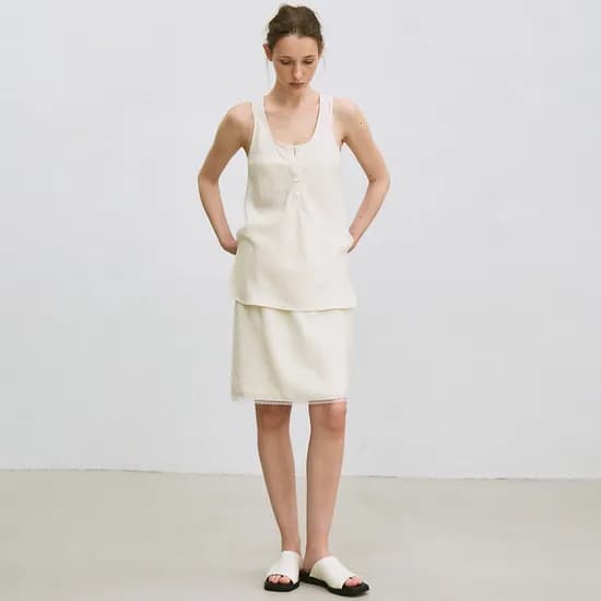 lace-trim midi skirt (light beige)