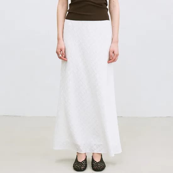 plaid bias maxi skirt (white)