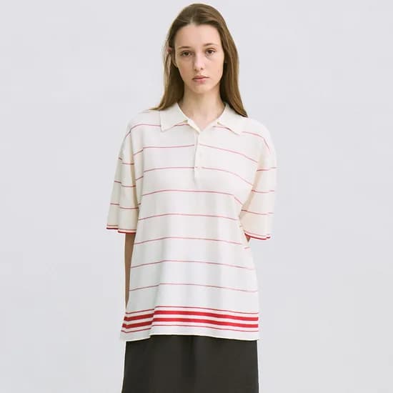 striped over-fit collared knit (ivory)