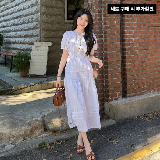 태슬 블라우스/레이스 롱스커트/쿨 팬츠 셋업
