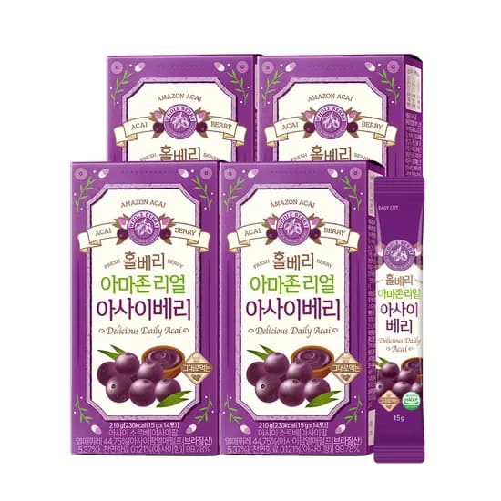 홀베리 아마존리얼 아사이베리 15g 삼바존 아사이베리 퓨레 14포, 4개