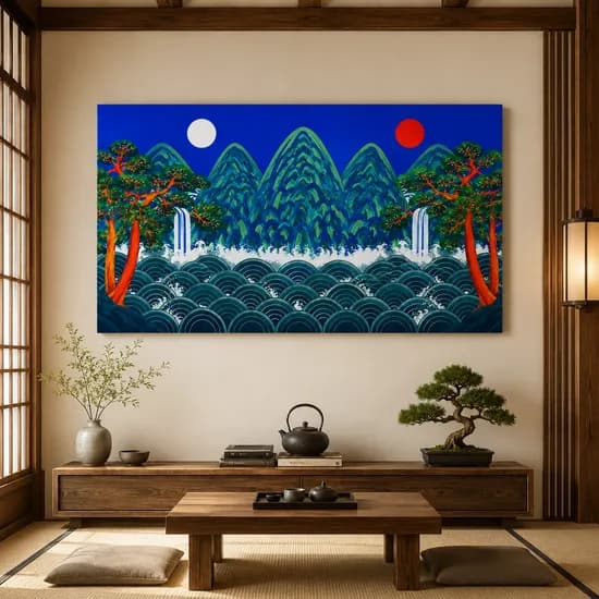 일월오봉도 그림 액자 왕실 병풍 한국 민화 캔버스 60x33cm