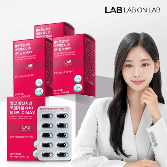 랩온랩 혈압 항산화엔 코엔자임Q10 코큐텐 비타민C MAX 60캡슐 3개