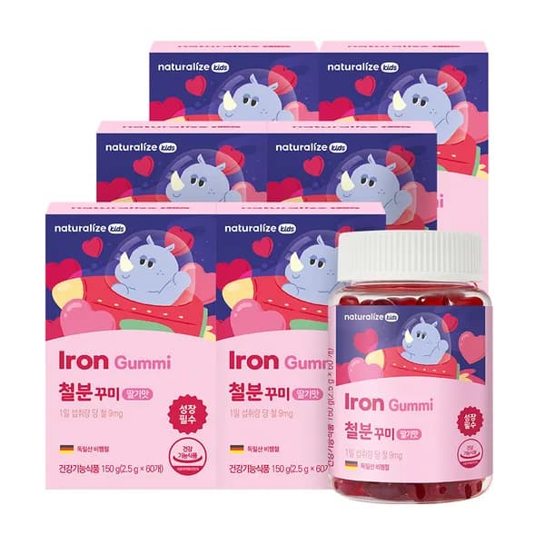 네추럴라이즈 키즈 철분 꾸미 어린이 철분제 딸기맛 젤리 60개입 6개