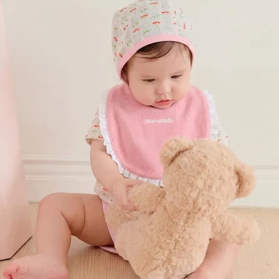 아기 신생아 프루티 메쉬 바디수트 테리빕 레이스빕 세트