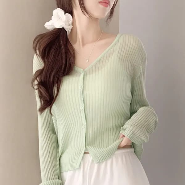 골지 시스루 브이넥 가을가디건 cd3674