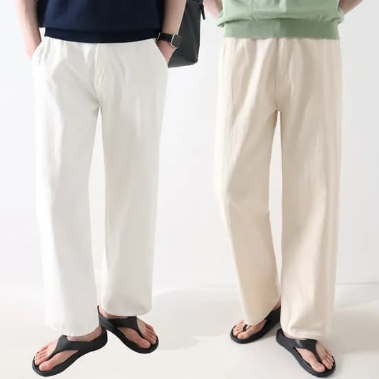 남자 린넨 팬츠 여름 쿨링 뒷밴딩 와이드 면바지 데님 빅사이즈 7컬러 S~3XL