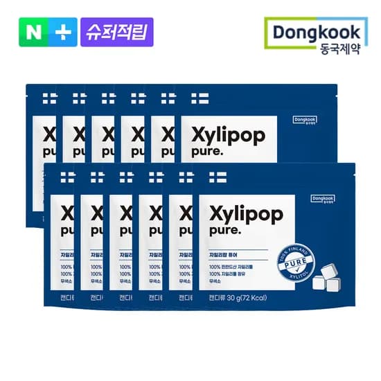 동국제약 자일리톨 무설탕 캔디 자일리팝 사탕 퓨어, 30g, 12개