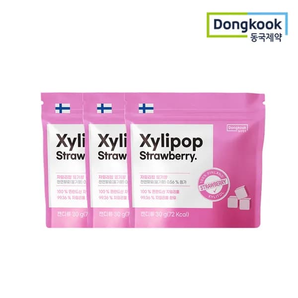 동국제약 자일리톨 무설탕 캔디 자일리팝 사탕 딸기 30g 3개