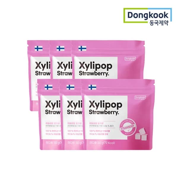 동국제약 자일리톨 무설탕 캔디 자일리팝 사탕 딸기 30g 6개