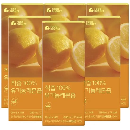 푸드버킷 착즙 100% 유기농 레몬즙 14포 6개
