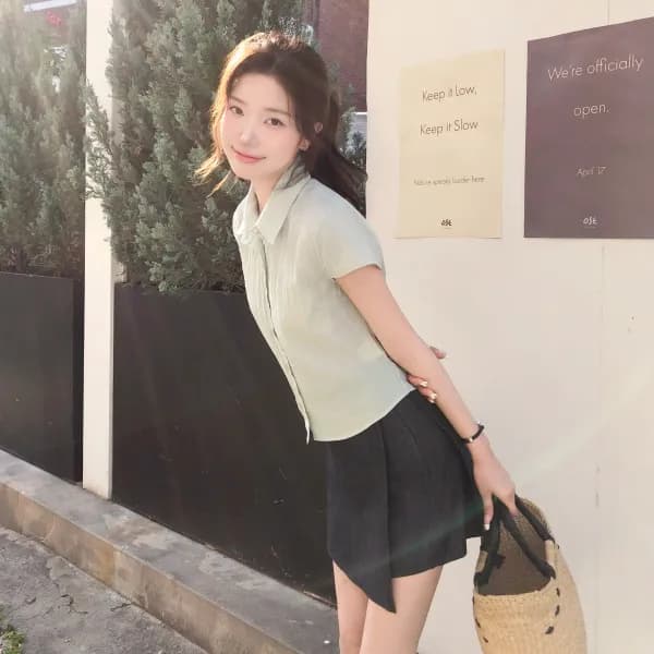 린넨라이크 A라인 코튼 데님 랩 치마바지 ps5916