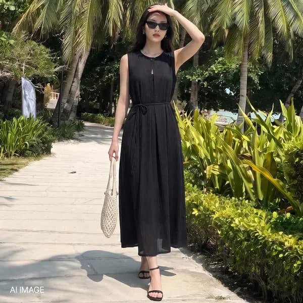 플리츠 슬릿 원피스 PLEATS SLIT ONE-PIECE / BLACK