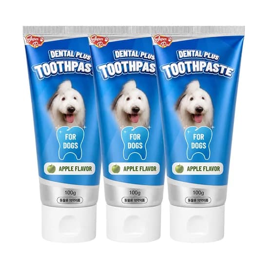 슈퍼포우 덴탈 플러스 강아지 치약 입냄새 치석 제거 바르는 치약 대용량 100g, 3개, 청사과