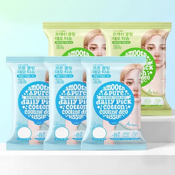 아리얼 스무스 앤 퓨어 쿨링 데오 티슈 코튼3개+프레쉬2개 14,000원