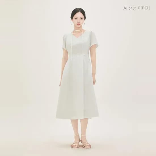로엠 넥 리본끈 디테일 롱 원피스 RMOWG38R11