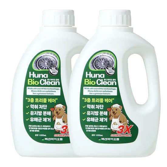 휴나 바이오 클린 배수구 클리너 하수구 냄새제거제 악취제거 유지방분해제 1L 2개