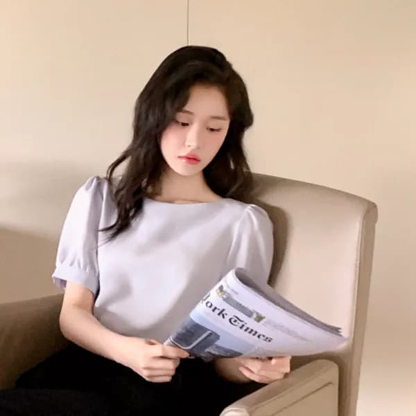 보트넥 퍼프 반소매 블라우스 bs8817