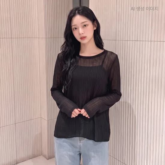 로엠 RE 백단추 시스루 긴팔 풀오버 RMKAG26R11 RMKAG38R13