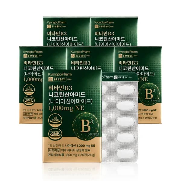 종근당홀딩스 경보제약 고용량 1000mg 비타민B3 니코틴산아미드 나이아신 30정 6개