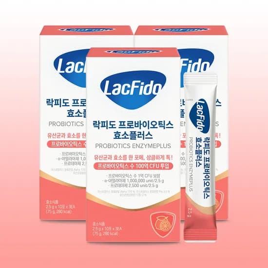 락피도 프로바이오틱스 효소플러스 유산균 100억CFU 투입 레몬맛 30포 3개