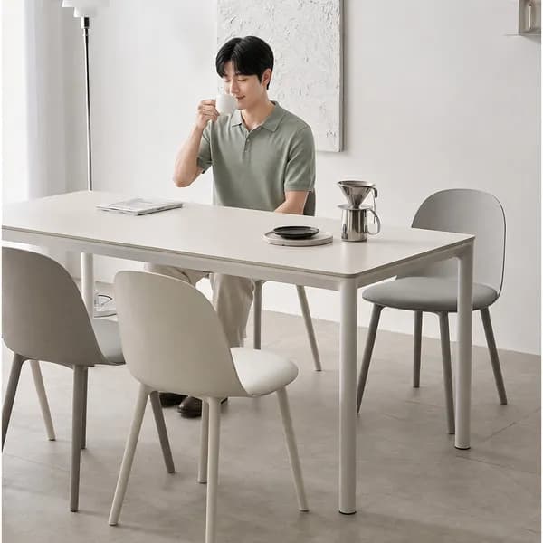 오르트 테이블 포세린 세라믹 식탁세트 의자4 화이트2 그레이2, 1800mm, 화이트