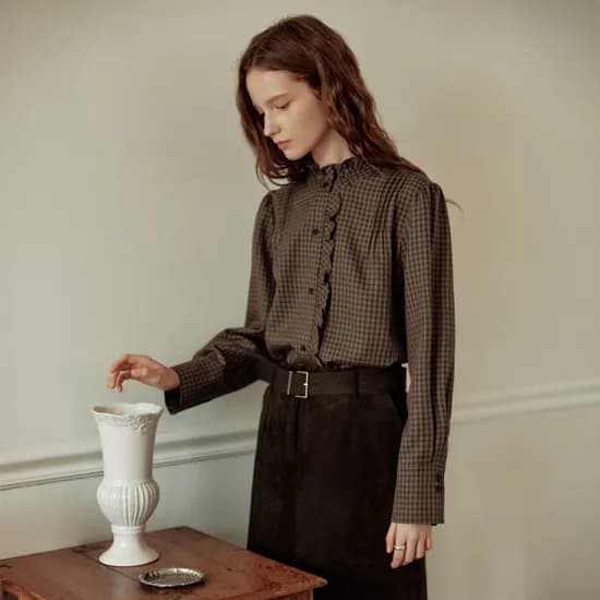 에스닉 체크 셔츠 ETHNIC CHECK SHIRT BROWN