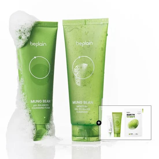 비플레인 녹두 수분 젤 투 워터 클렌저+녹두 약산성 클렌징폼 [듀오] 170ml+160ml, 1개