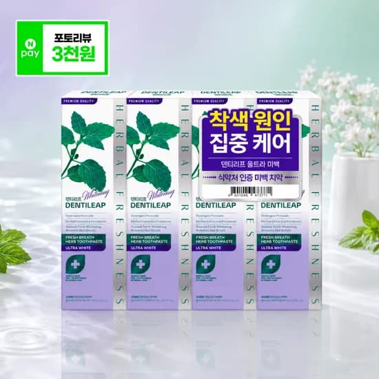 2080 덴티리프 울트라 화이트닝 치약 누렁니 착색방지 치아미백 구취케어 100g x 4입