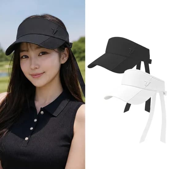 볼빅 에센셜 사선 골지 여성 골프모자 리본 바이저