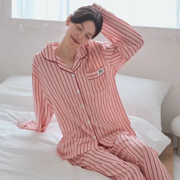 키스미 실크핏 남녀공용 긴팔 파자마 잠옷 세트