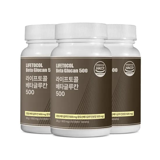 라이프토콜 베타글루칸 500mg 효모 60정 3개