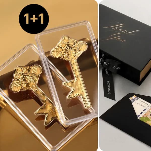 24K순금 행운열쇠 2개 고급리본케이스 쇼핑백 세트 선물포장