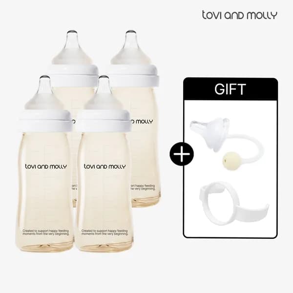 토비앤몰리 PPSU 신생아 배앓이 방지 아기 젖병 (젖꼭지 포함) 280ml, 4개, 베이직(화이트)