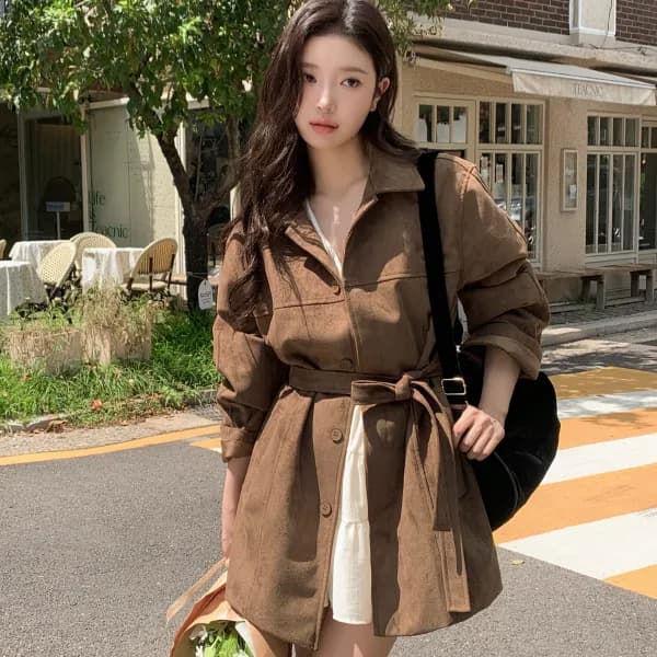 스웨이드 벨티드 하프 코트 ct1729