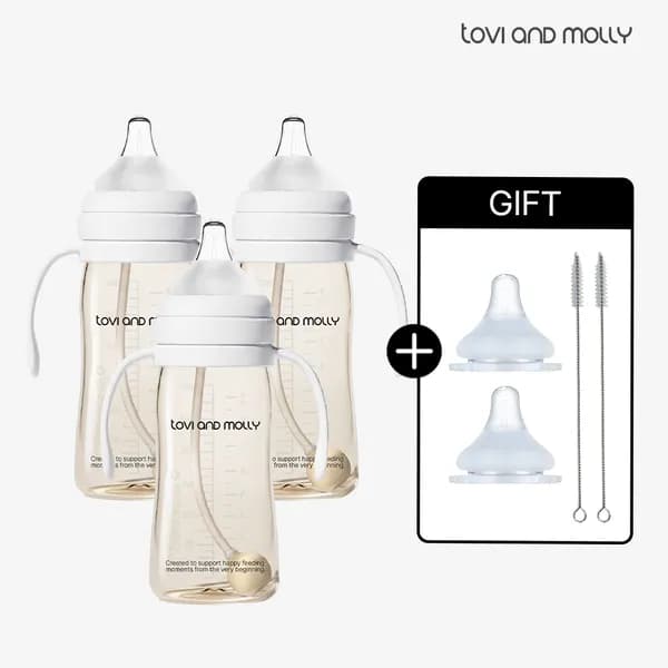 토비앤몰리 PPSU 빨대젖병 자기주도 셀프수유 젖병 280ml 베이직(화이트) 3개