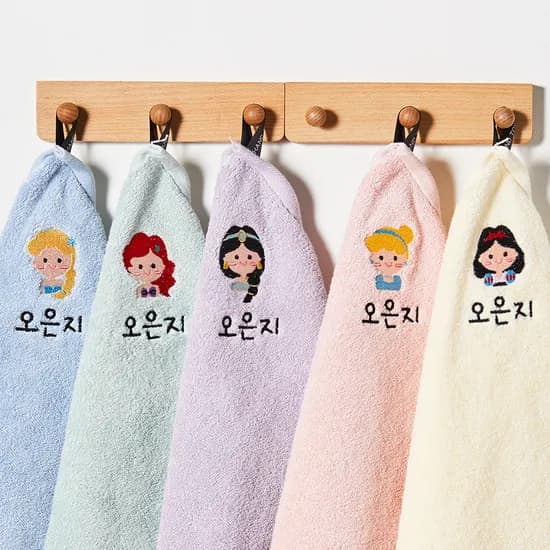 국내생산 타올 공주 자수 이름자수 신학기 어린이집 고리수건 색상혼합 5장