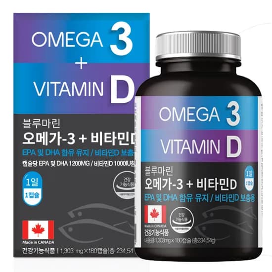 힐링포뮬라 블루마린 오메가3 1303mg 비타민D 1000IU 180캡슐