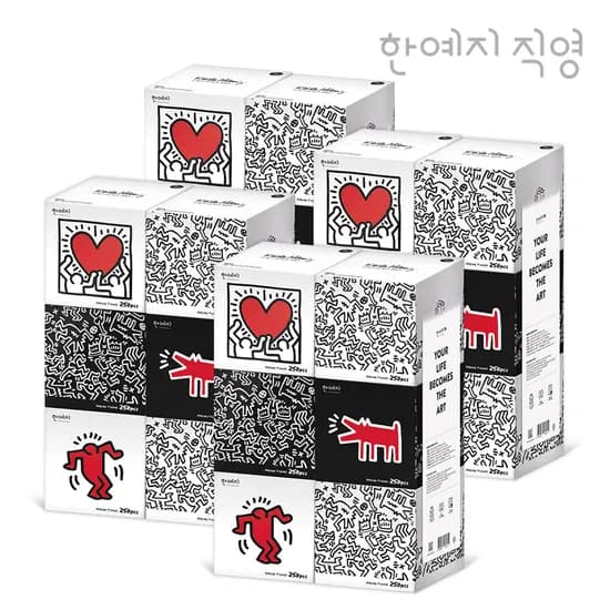 한예지 키스해링 오리지널 천연펄프 무형광 미용티슈 250매 6입 4팩