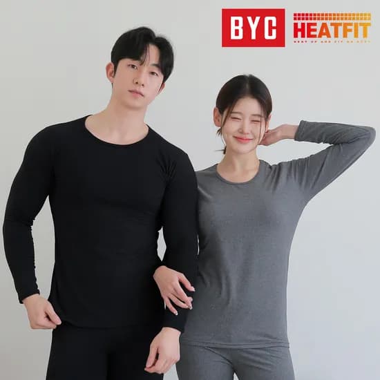 BYC 히트핏 남성내복 성인 남자 기모 발열 내의 히트택 상의 하의 세트 겨울 보온 방한