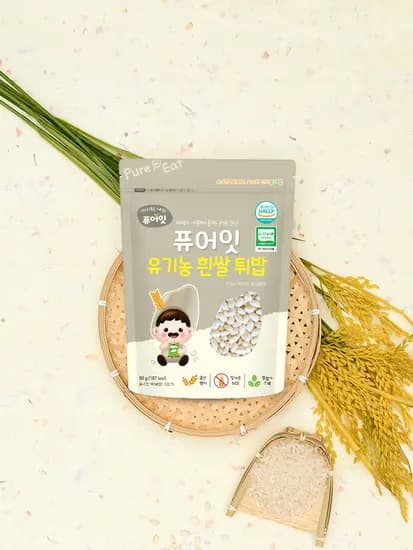 퓨어잇 유기농 백미 아기 과자 흰쌀 튀밥 아이 간식 유아
