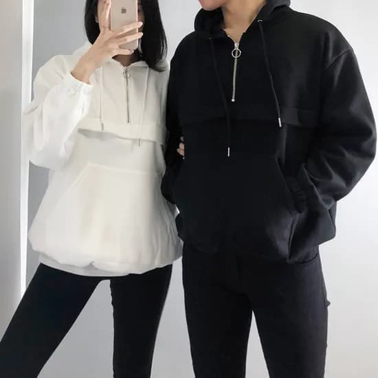 커플 아노락 후드티 무지 오버핏 반집업 후드아노락 남녀공용