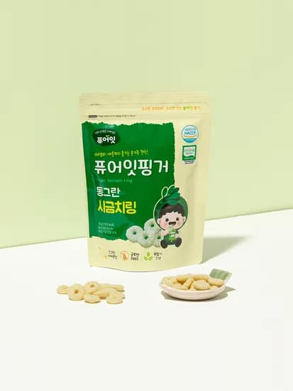 퓨어잇 핑거 유기농 아이과자 동그란 시금치링 아기 간식