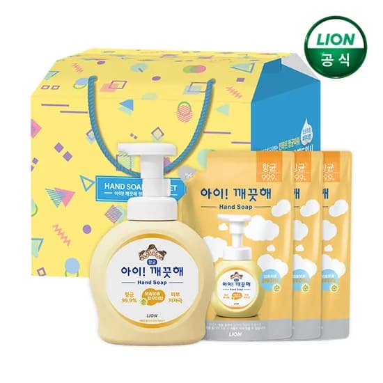 아이깨끗해 핸드워시 순 대용량 선물세트 490ml 본품 1개 450ml 리필 3개