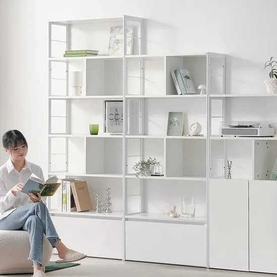 e스마트 레노 철제책장 화이트 인테리어 수납 서재 거실 책장 4단800 서랍형