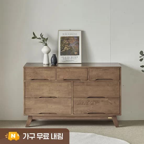 까르엠가구 로렌 화장대 3단 서랍장 와이드 고무나무 원목 1200